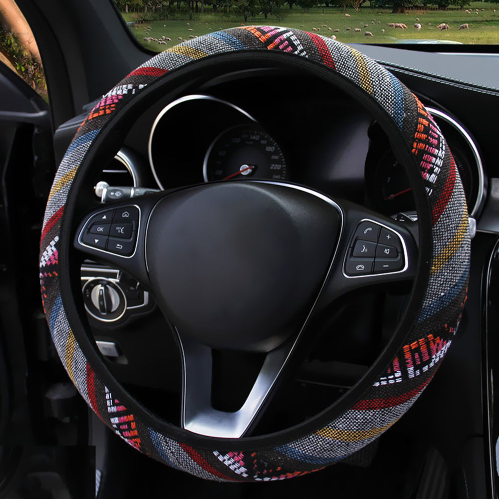Elastic Microfiber Steering Wheel Cover for Women – Anti-Slip, Breathable, Universal 15” Fit Orange Leather Orrage_leather