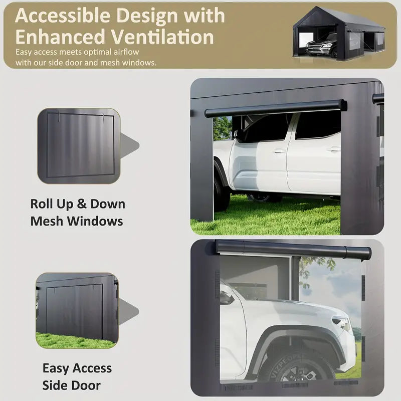 Heavy Duty 12' x 20' Portable Carport with Side Door and Roll-Up Windows cd855f66-4765-43f9-83e5-8b89e082a24f