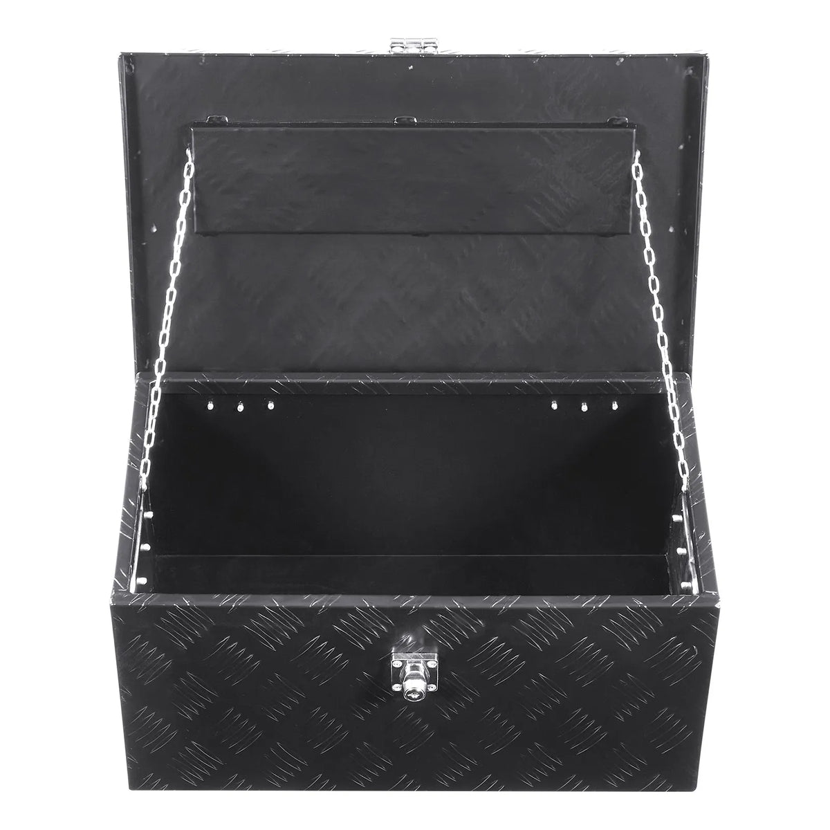 Heavy-Duty Aluminum Truck Bed Tool Box, Stripe Plated Toolbox with Side Handle, Dual Chain Lid and Lock Keys, Storage Chest Organizer for Trailer, Pickup Truck, RV, and Garage, 20 x 12 x 9.5 in