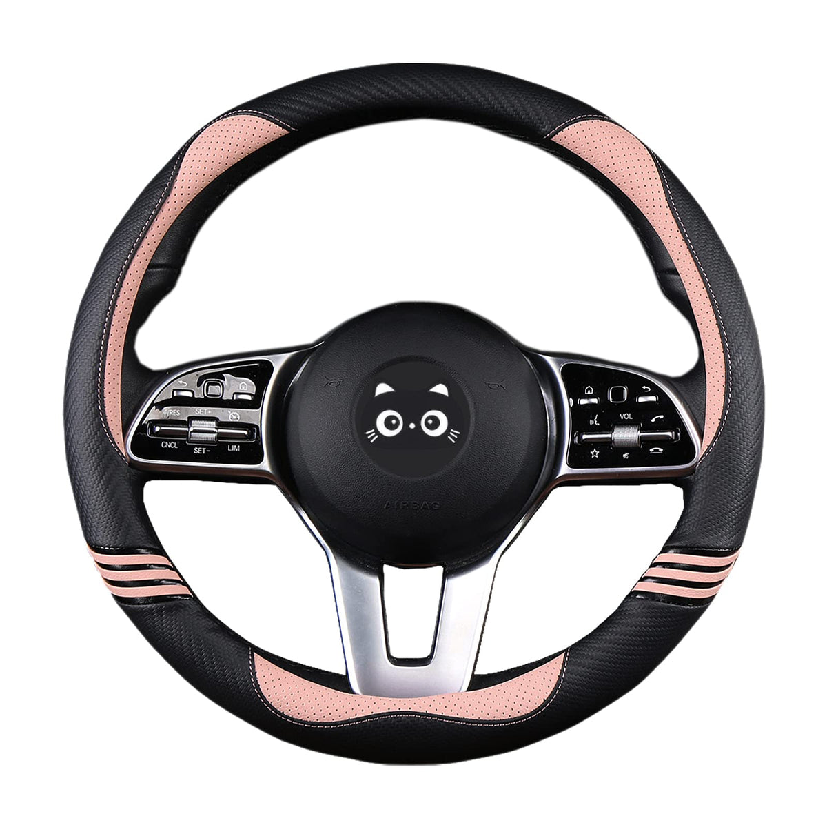 Carbon Fiber PU Leather Steering Wheel Cover Anti-Slip Universal Fit 14.5–15 001-Romantic Pink 001-Romantic_Pink_01_1