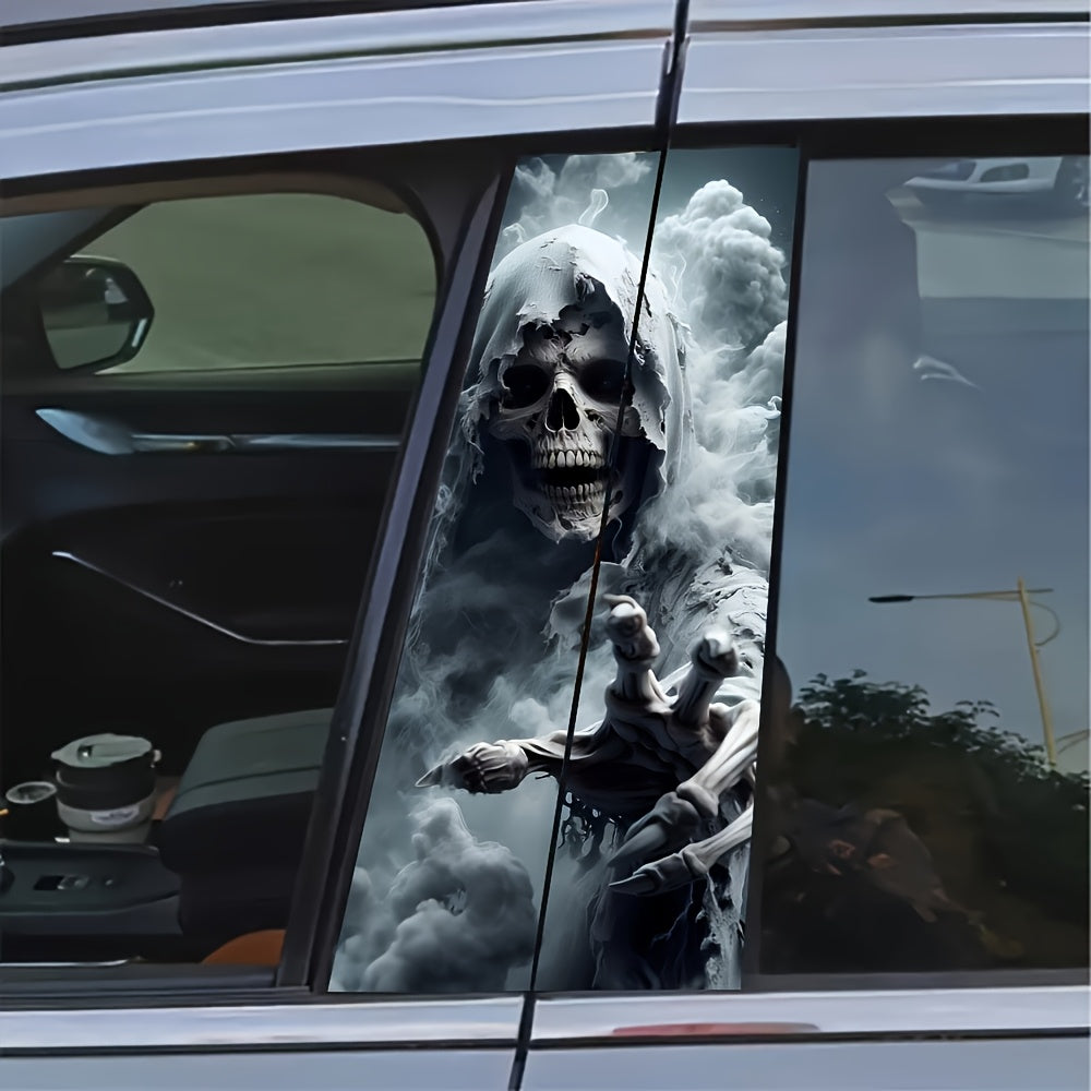 2pcs High-Gloss PVC Skeleton Car Door Post Stickers, Waterproof Anti-Scratch B Pillar Protective Film, Self-Adhesive Decorative Stickers for Cars, Walls, Window Glass