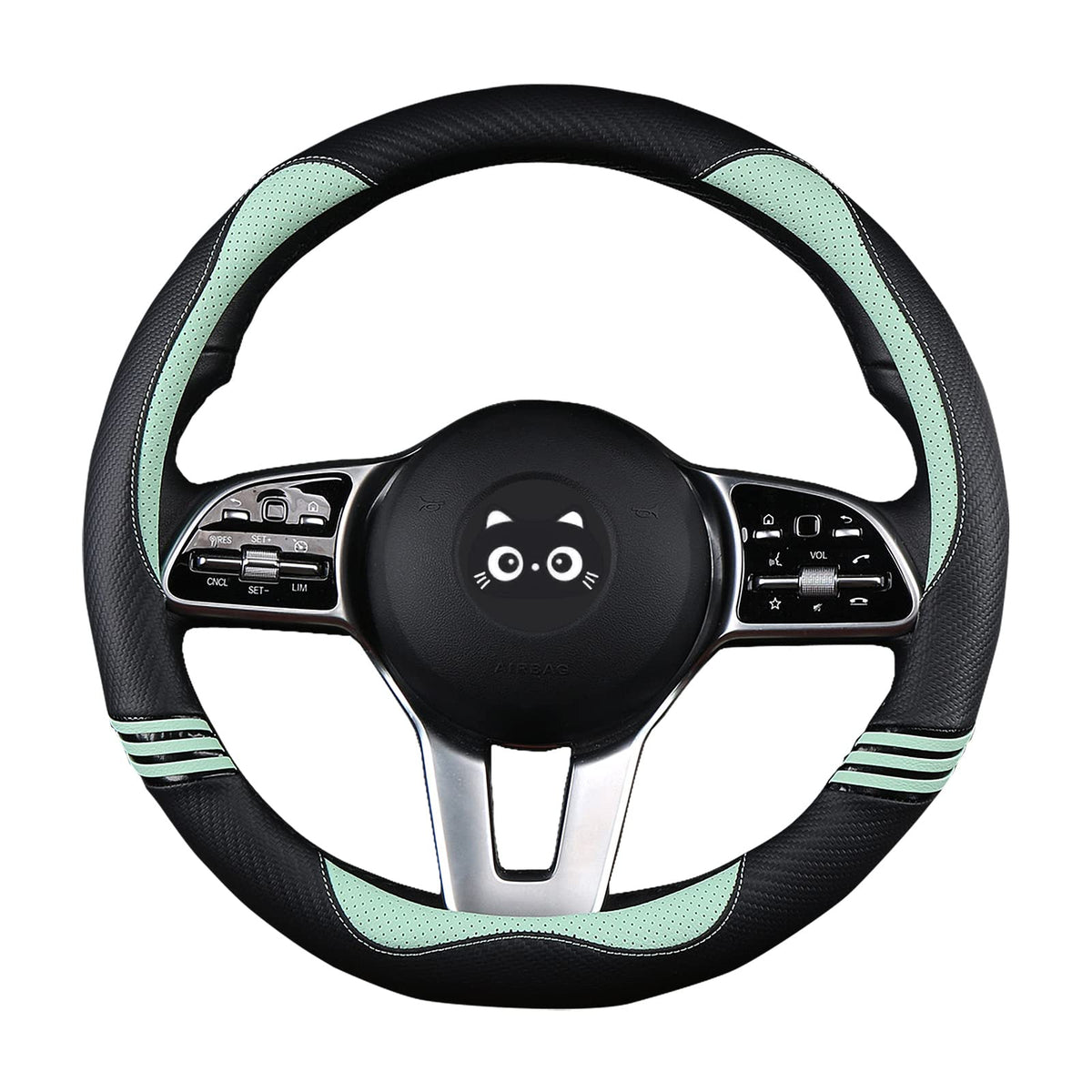 Carbon Fiber PU Leather Steering Wheel Cover Anti-Slip Universal Fit 14.5–15 002-Fruit Green 002-Fruit_Green_01_1
