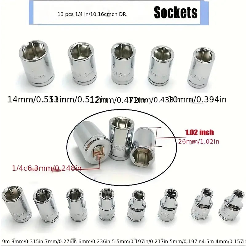 46-Piece 1/4 Drive Socket Wrench Set - Tool Kit 05468bbe-3b66-11ef-8663-0a580a6610a4