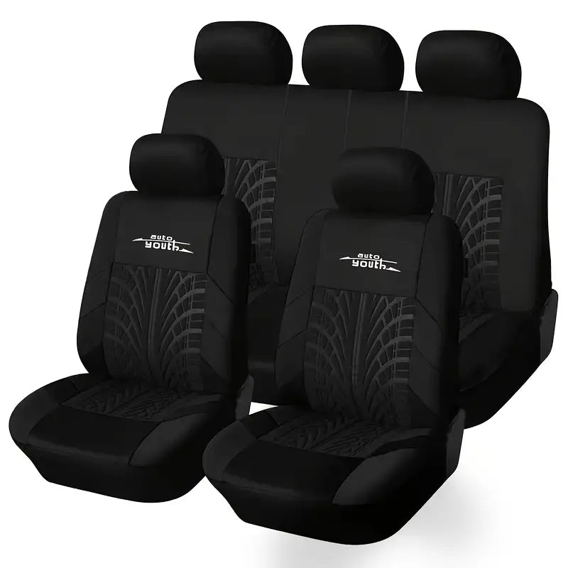 Premium Polyester Fiber Full Set Seat Cover Kit - All-Season Vehicle Seat Protectors Black 113877c2-7ff1-49ca-b71e-896106adaf35