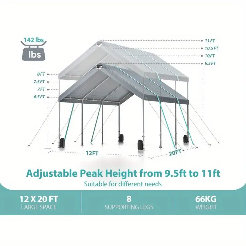 Carport, 10x20 ft Heavy Duty Car Canopy Garage Boat Shelter Party Tent with 8 Reinforced Poles and 4 Weight Bags 1722828100615-60c4a2fa6981429cafd824529ca50299-goods