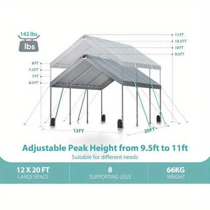 Carport, 10x20 ft Heavy Duty Car Canopy Garage Boat Shelter Party Tent with 8 Reinforced Poles and 4 Weight Bags 1722828100615-60c4a2fa6981429cafd824529ca50299-goods