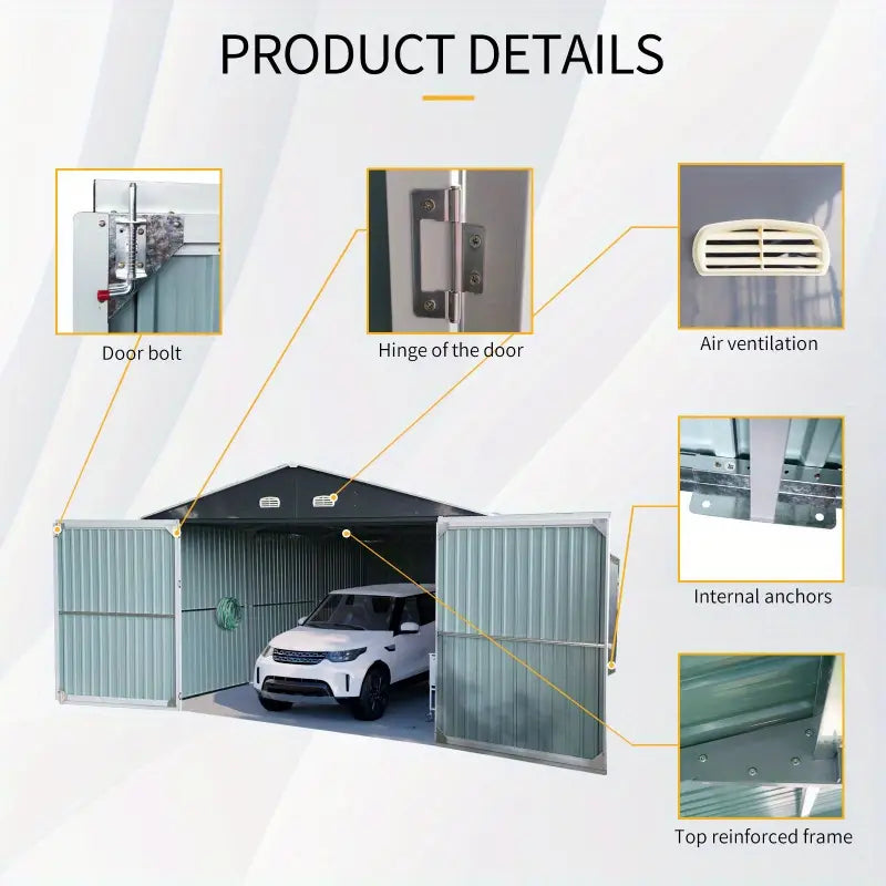 13' x 10' Metal Garage Shed - Car & Bike Storage, 2 Doors, 4 Vents 1728375956548-3e3c12db5bdf4f4ba29c0a92afa5aa75-goods