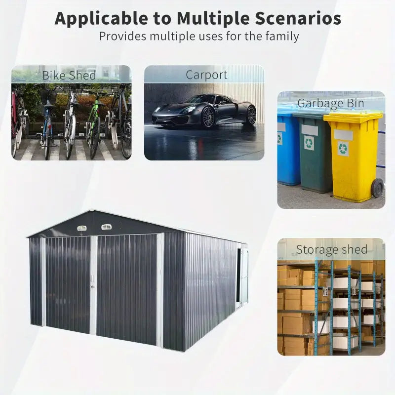 13' x 10' Metal Garage Shed - Car & Bike Storage, 2 Doors, 4 Vents 1728375959340-633c8f3375e94410b7c5189da5b4ab02-goods