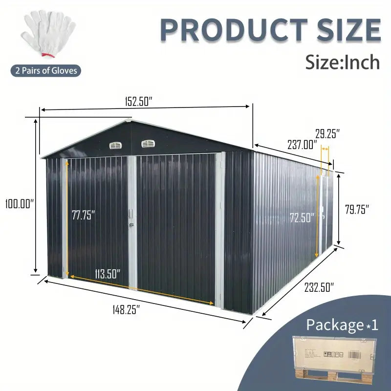 13' x 10' Metal Garage Shed - Car & Bike Storage, 2 Doors, 4 Vents 1728375960506-5a22a474ea694deaa7e7481745a77bba-goods