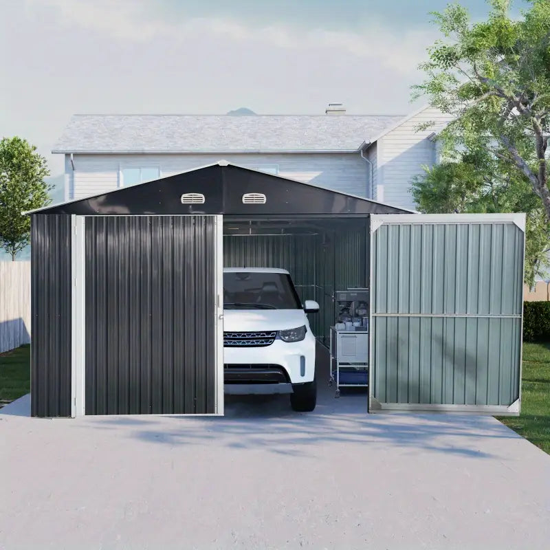 13' x 10' Metal Garage Shed - Car & Bike Storage, 2 Doors, 4 Vents 1728375961540-b7778b9bc65341929b7c762797842cd4-goods