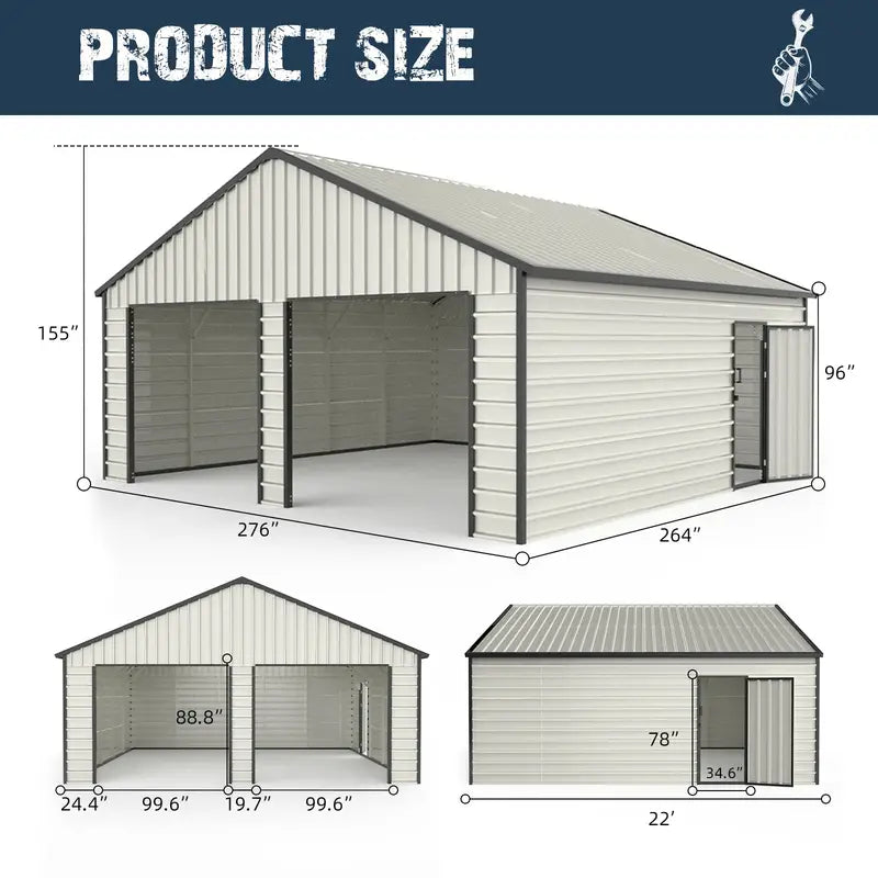 23' x 22' Metal Double Garage Shed with Side Door - Chery Industrial 1a779074-bfff-415f-8980-e2d10c608dbf_1600x1600.jpeg.format