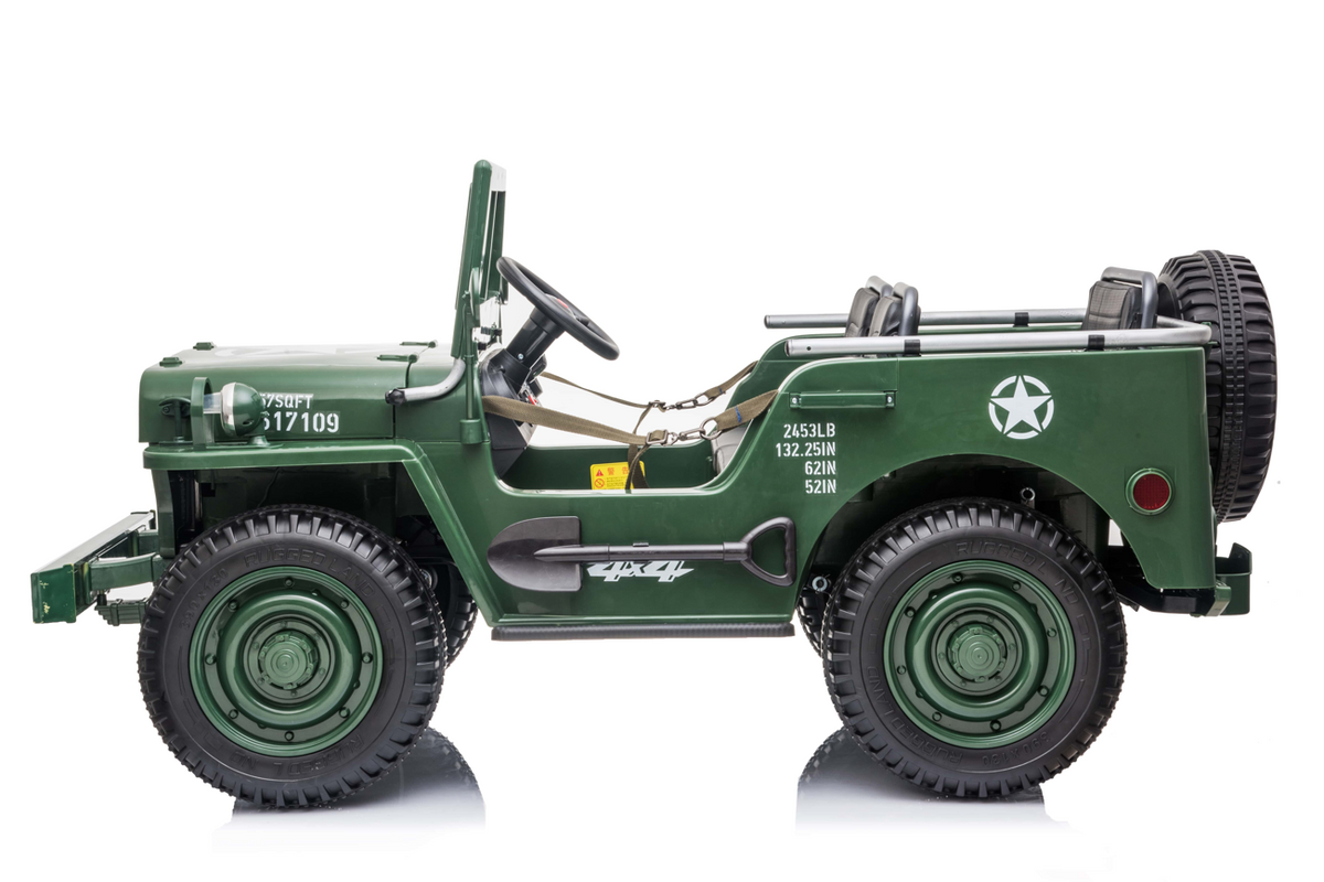2026 24V Military Willy Truck 3 Seater Kids Ride On Car