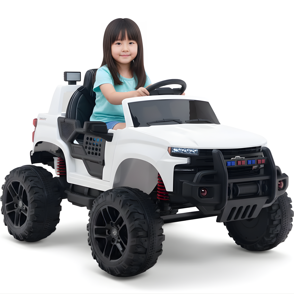 24V Chevrolet Silverado Kids Licensed 1 Seater Ride On Lifted Truck with Remote