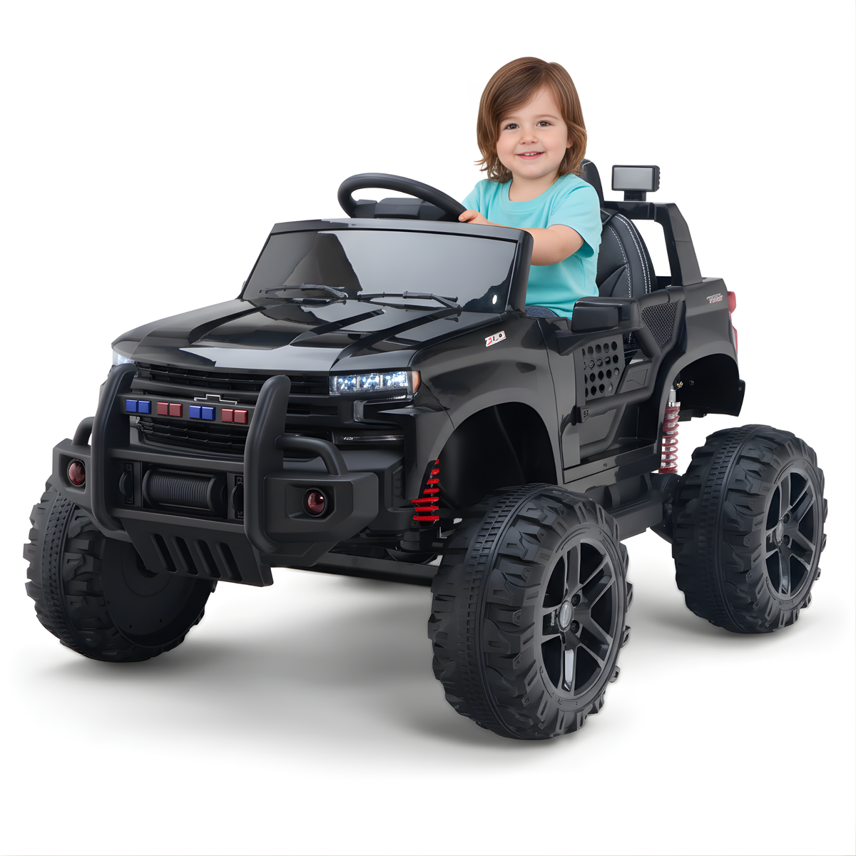 24V Chevrolet Silverado Kids Licensed 1 Seater Ride On Lifted Truck with Remote