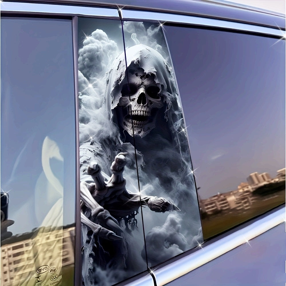 2pcs High-Gloss PVC Skeleton Car Door Post Stickers, Waterproof Anti-Scratch B Pillar Protective Film, Self-Adhesive Decorative Stickers for Cars, Walls, Window Glass