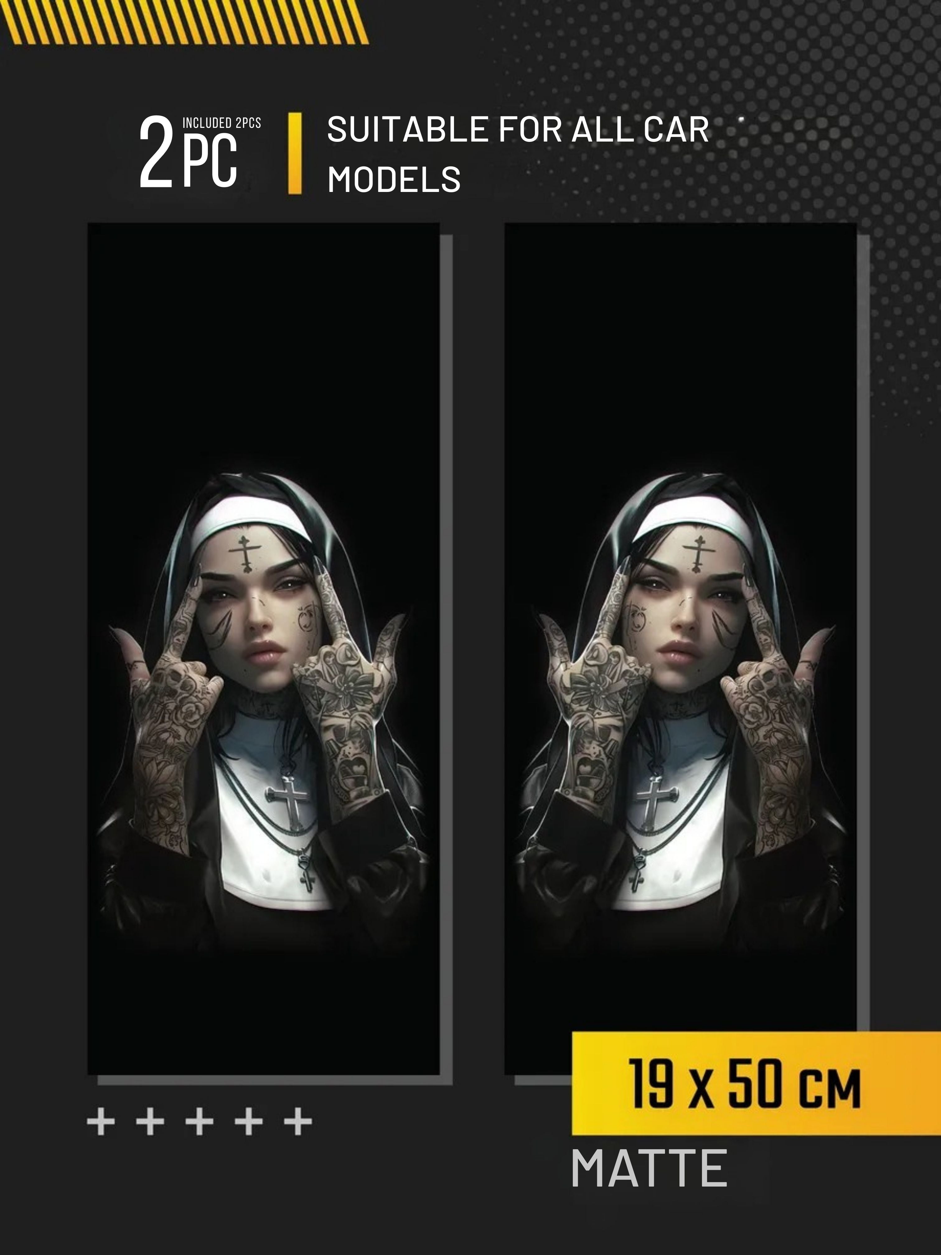 2Pcs Matte Vinyl Door Pillar Stickers  “Nun” Style Car Exterior Decals