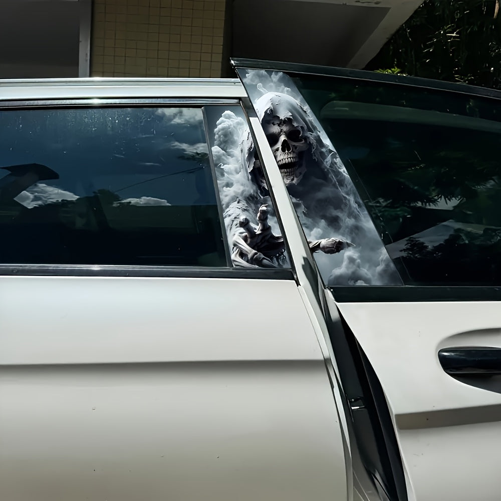 2pcs High-Gloss PVC Skeleton Car Door Post Stickers, Waterproof Anti-Scratch B Pillar Protective Film, Self-Adhesive Decorative Stickers for Cars, Walls, Window Glass