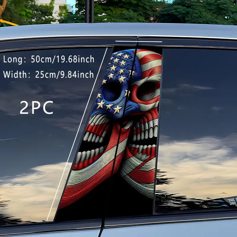 2pcs US Flag & Halloween Skull Car Decals B-Pillar Stickers 2pcs 340aaf98-2550-4ce4-8fb3-dc7dfd5c2de7