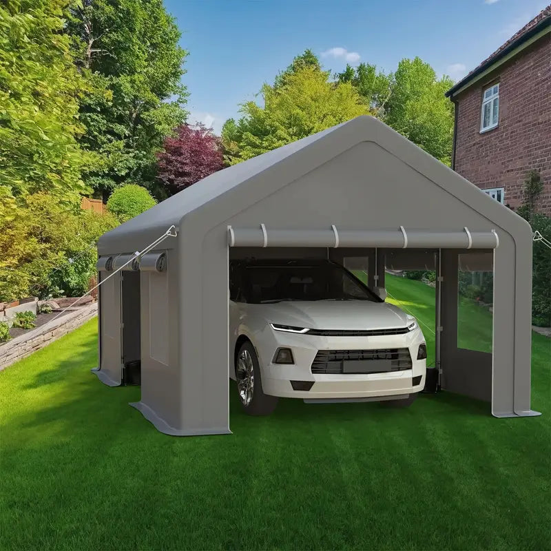 13x20ft Heavy Duty Carport, Portable Garage with 4 Roll-up Doors & 4 Ventilated Windows, 4787d593-5ddc-4eb6-bdbc-c7d857e798aa