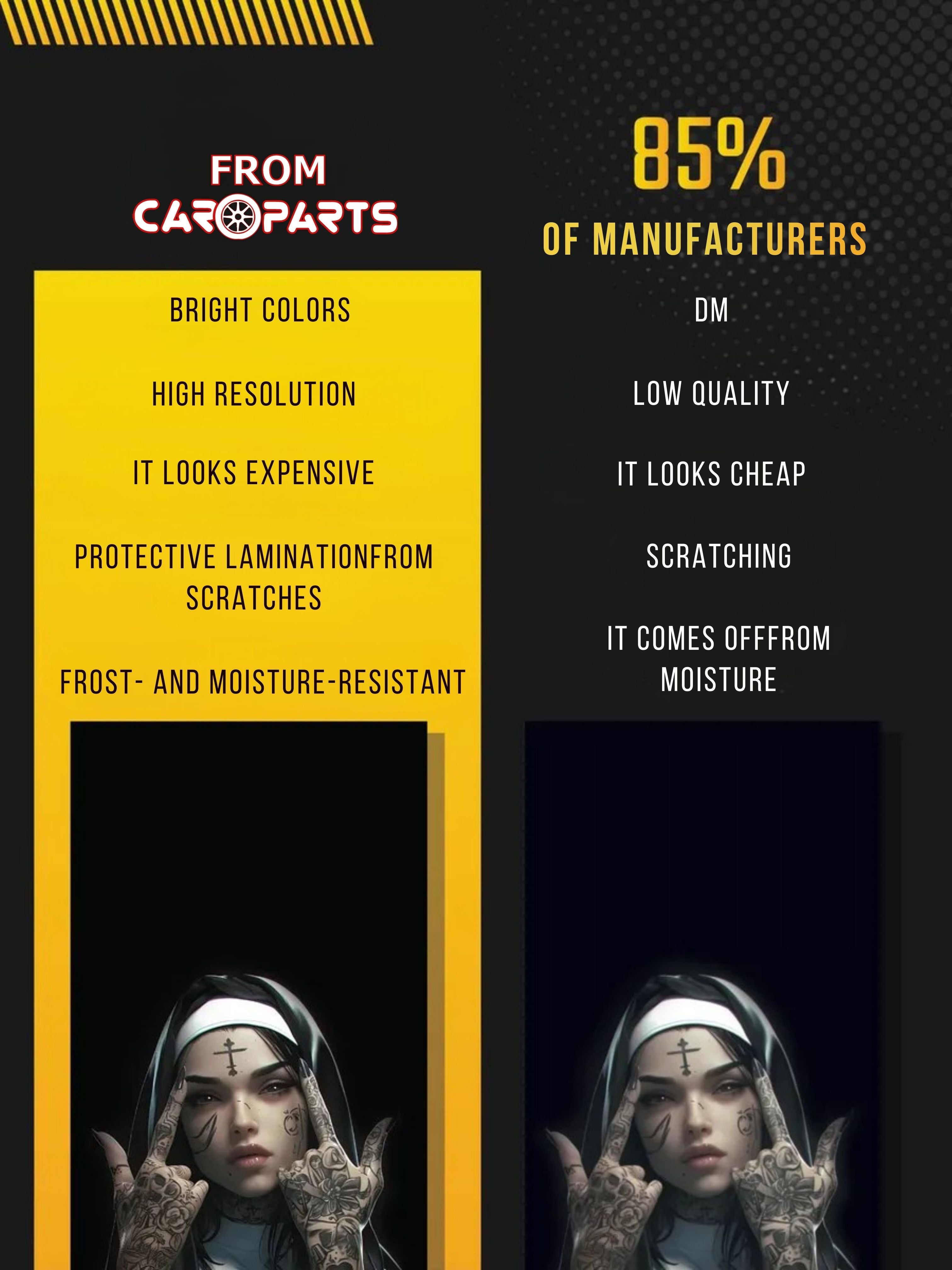 2Pcs Matte Vinyl Door Pillar Stickers  “Nun” Style Car Exterior Decals
