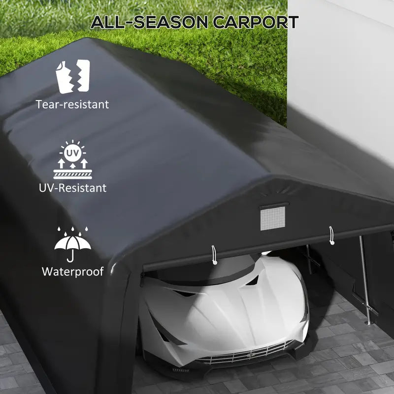 Outsunny 12' X 20' Heavy Duty Carport, Portable Garage Canopy Tent With 2 Ventilation Windows And Large Door 4b536628-1e45-4d45-920f-0656b270fa43