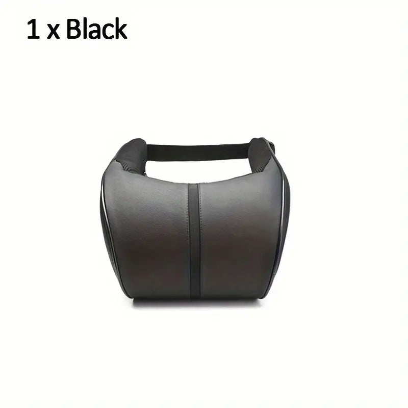 1pc Faux Leather Car Memory Foam Headrest Pillow Comfortable For Long Driving Black 4dc33d88-f19d-4612-806d-1c5c7c68ce04