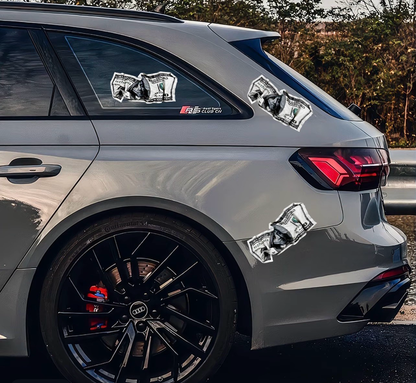 Funny Crumpled Money Decal on Silver Car Body and Rear Window