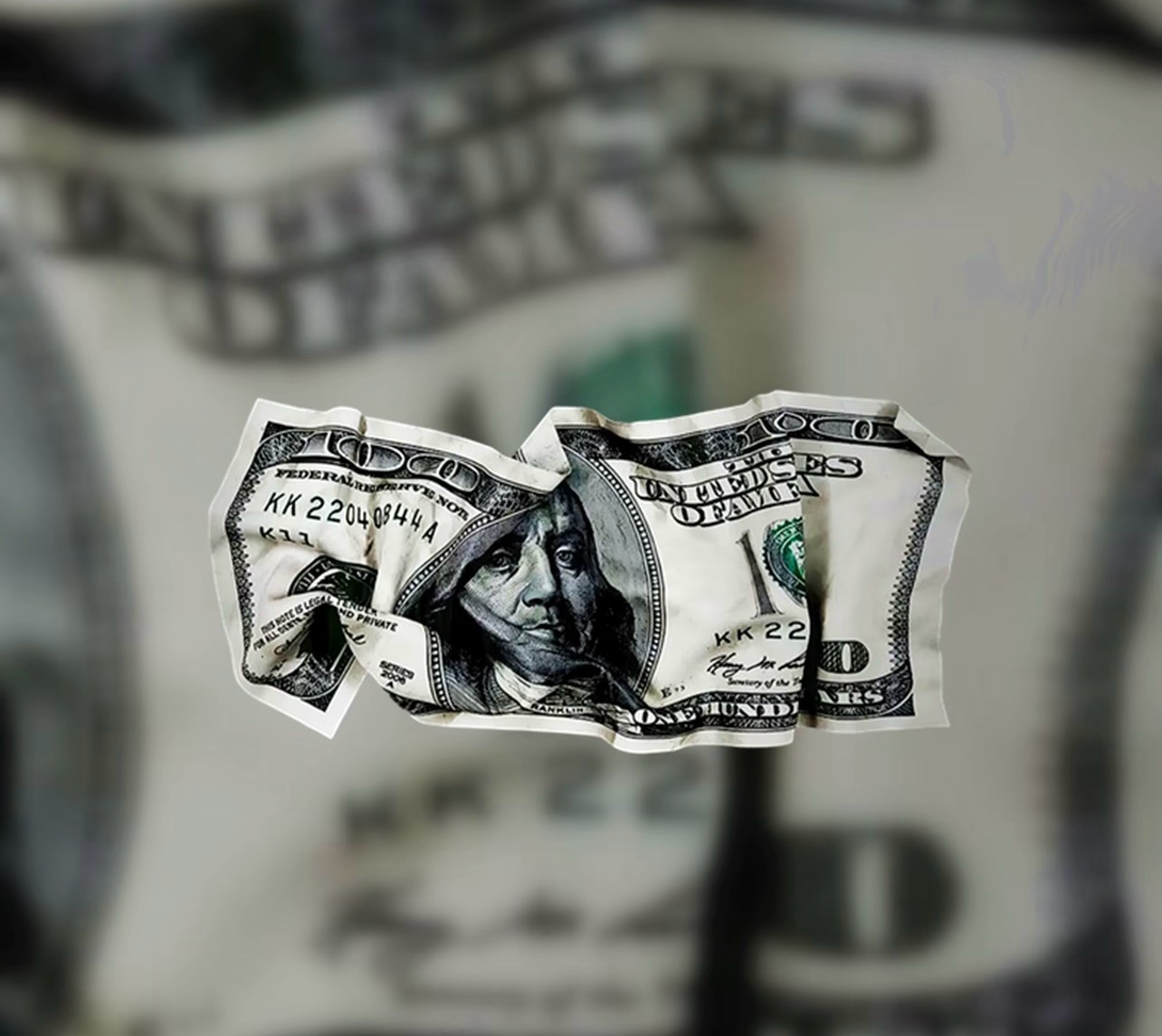 Wrinkled dollar bill with a blurred background