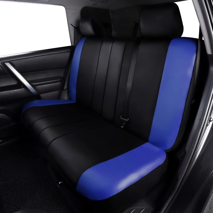 Faux Leather Car Seat Covers — Full Set — Blue / Black