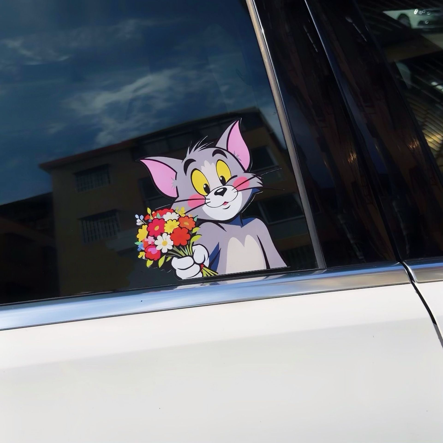 High-quality Tom Cat car window sticker with flowers and vivid 3D color printing.