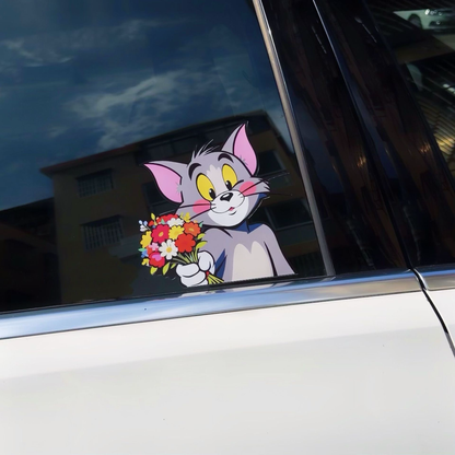 High-quality Tom Cat car window sticker with flowers and vivid 3D color printing.