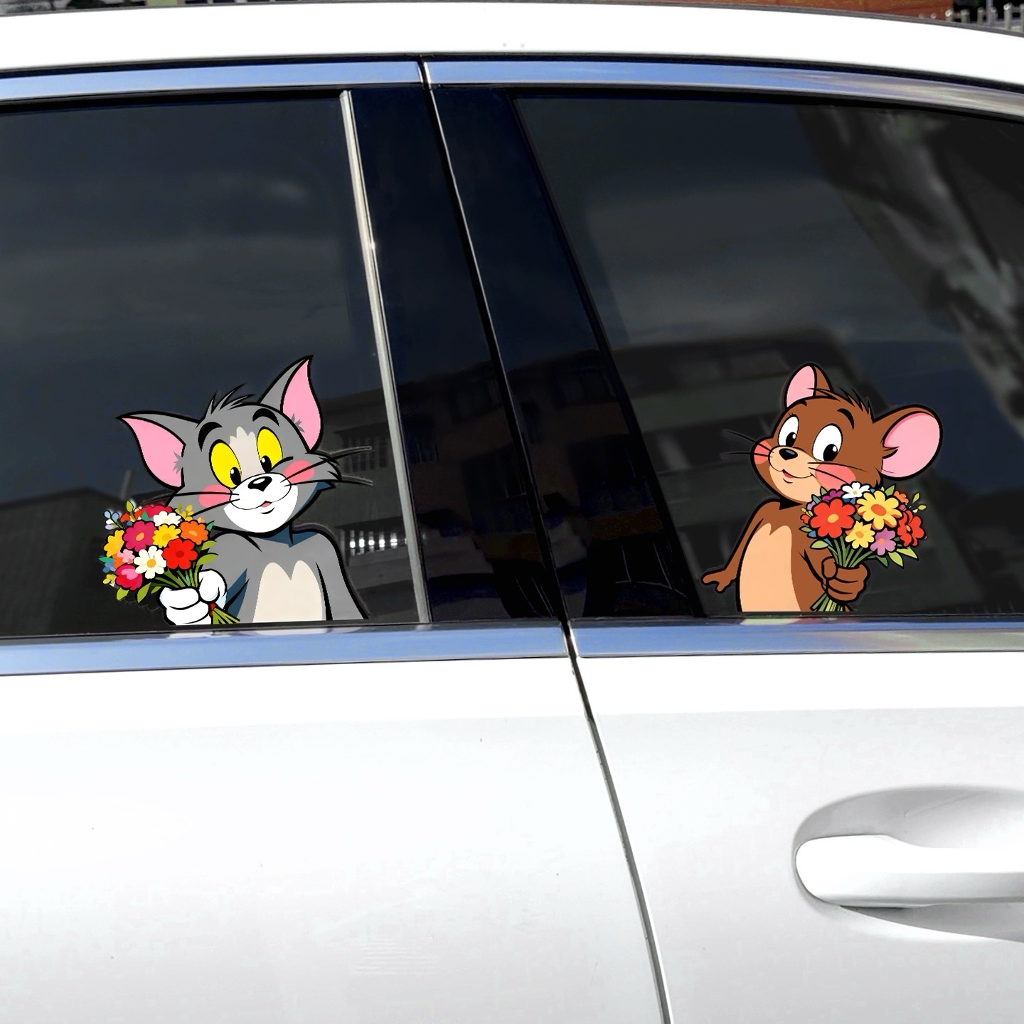 Tom and Jerry cartoon window stickers optimized for cars and electric motorcycles.