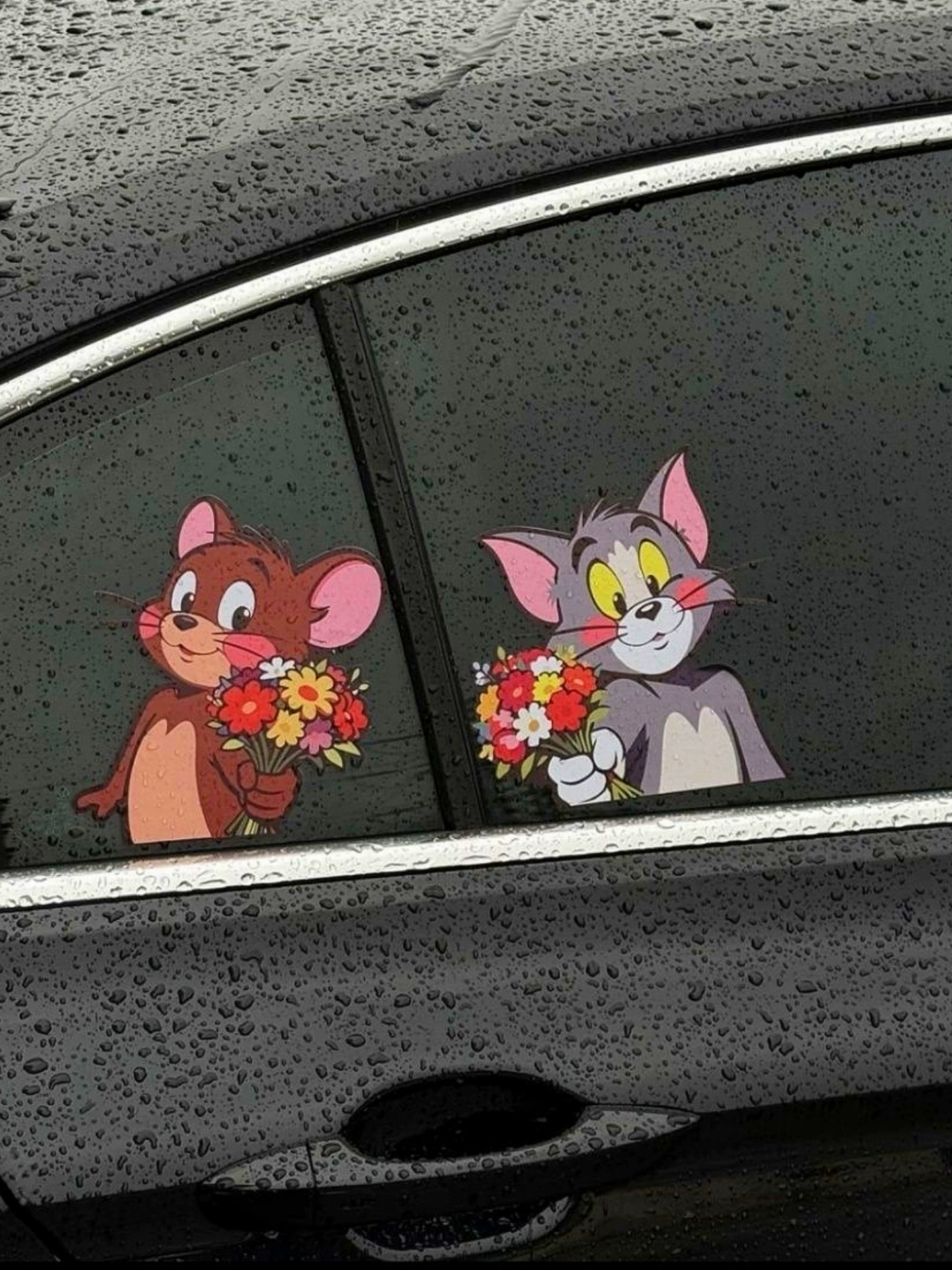 Durable Tom and Jerry car stickers set for exterior window decoration in rainy weather.