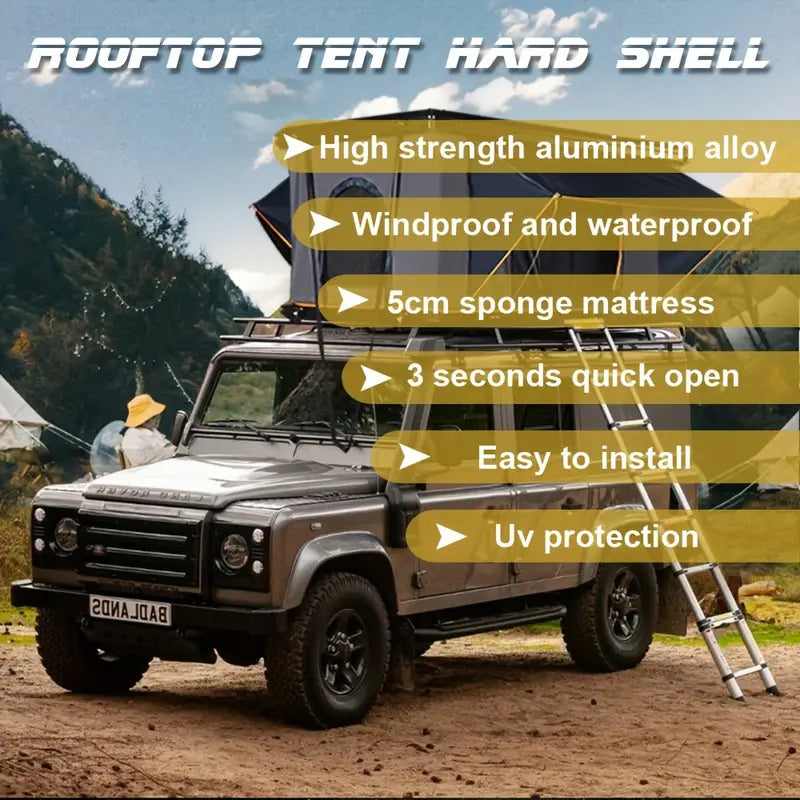 Hard Shell Rooftop Tent For Van, SUV, Truck, Car, Waterproof And Windproof, 2-3 Person Camping Tent With Metal Frame And Canvas Fabric 568e616f-a6b6-4e2b-ac63-f7c7457f84c9