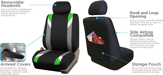 Universal Fabric Seat Covers — Front Seat — Green