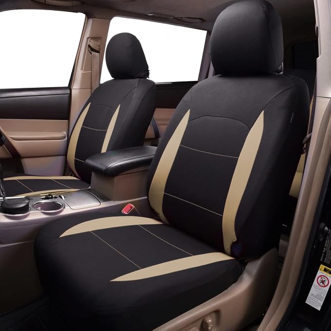 Fabric Car Seat Covers — Front Seat — Beige / Tan