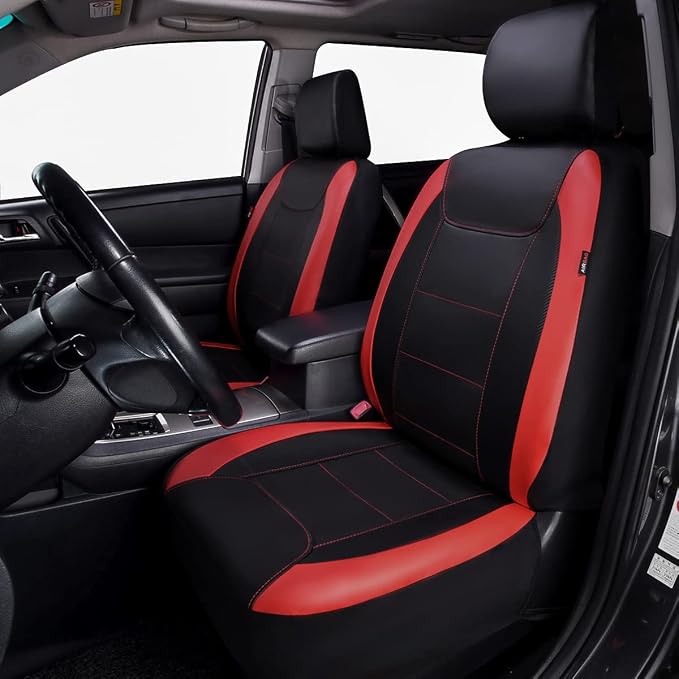 Faux Leather Car Seat Covers — Full Set — Red / Black
