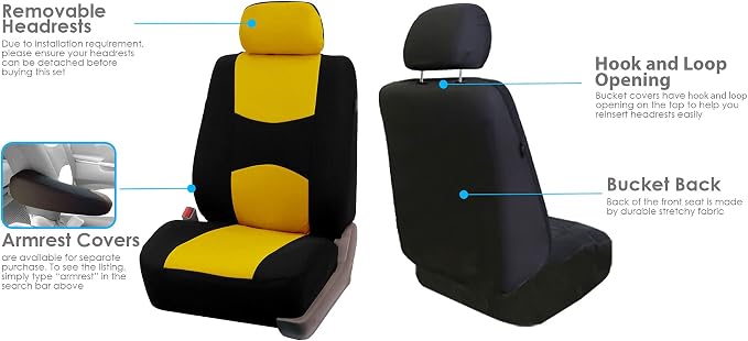 Universal Fabric Seat Covers — Full Set — Yellow