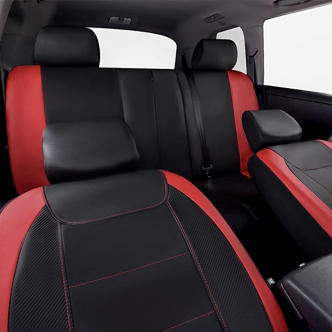 Faux Leather Car Seat Covers — Full Set — Red / Black