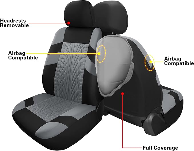 Universal Fabric Seat Covers — Full Set — Black / Gray