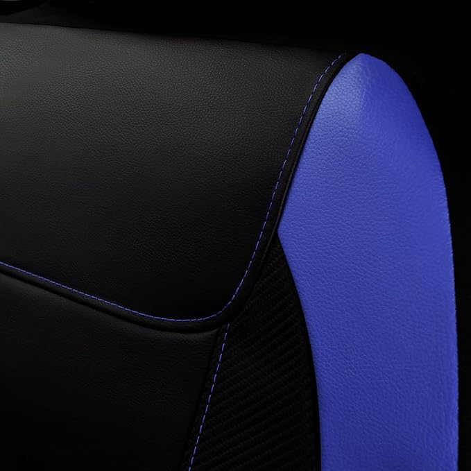 Faux Leather Car Seat Covers — Full Set — Blue / Black