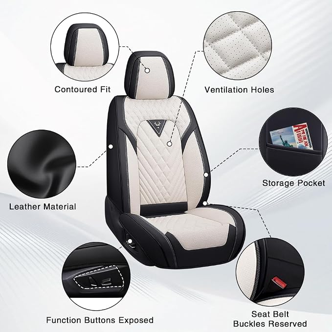 Seat Covers for Toyota RAV4 — Full Set — Cream / White