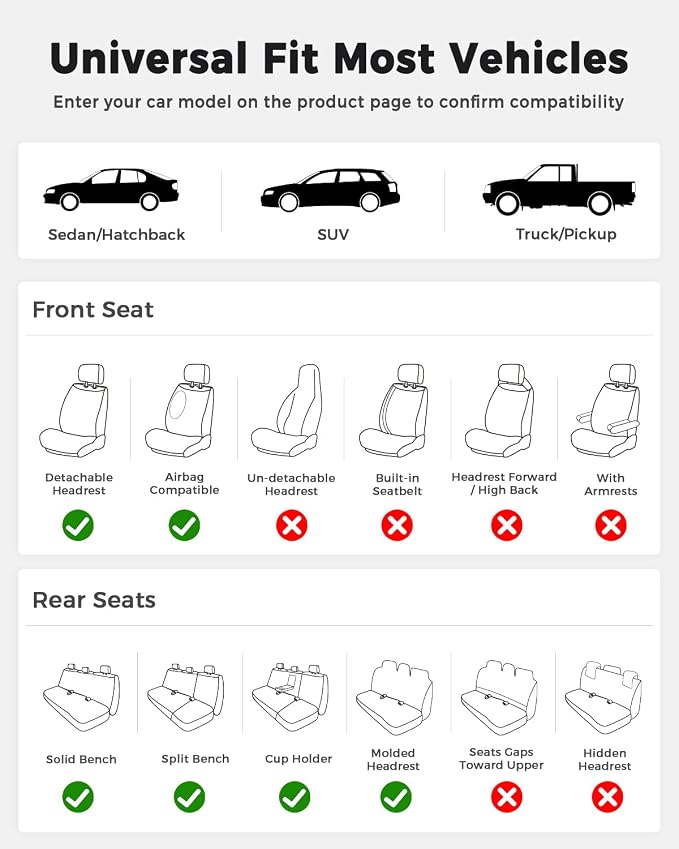 Universal Seat Covers — Full Set — Black / White