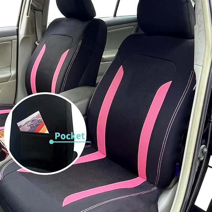 Universal Fabric Seat Covers — Front Seat — Pink