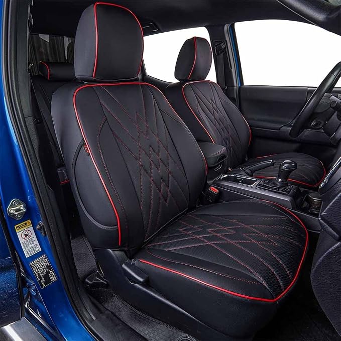 Faux Leather Seat Covers for Toyota Tacoma — Front Seat — Black / Red
