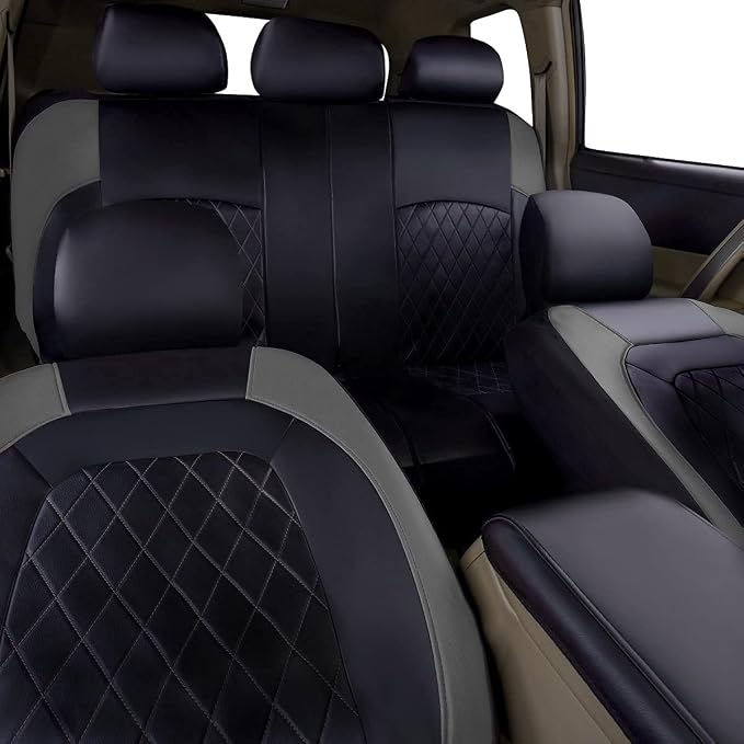 Universal Faux Leather Seat Covers — Full Set — Black / Gray