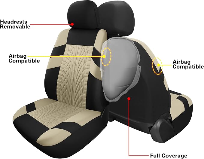 Universal Fabric Seat Covers — Full Set — Black / Beige