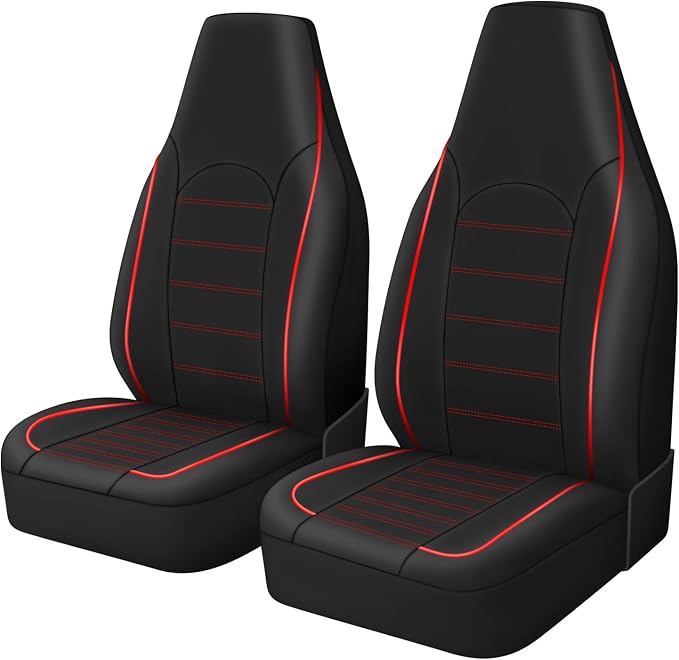 Universal Faux Leather Seat Covers — Front Seat — Red