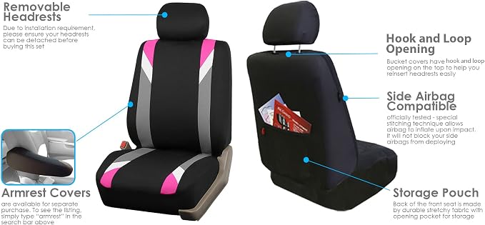 Universal Fabric Seat Covers — Front Seat — Pink