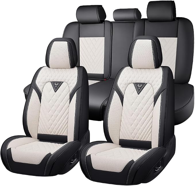 Seat Covers for Toyota Sequoia — Full Set — Cream / White